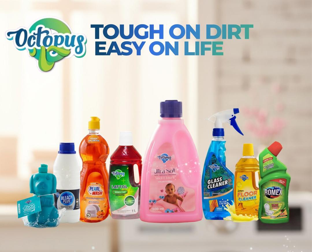 Full range of Octopus Clean products beautifully displayed.